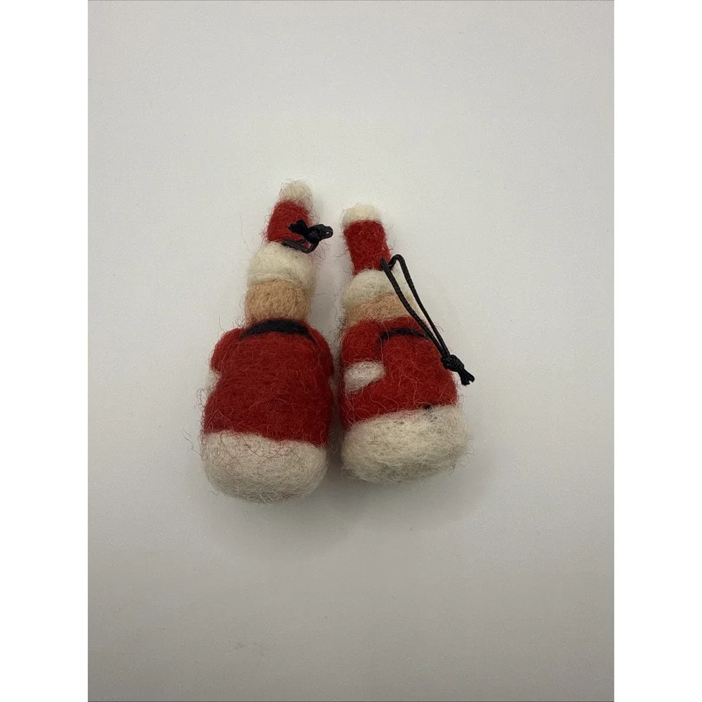 Lot of 2 Artisan Felt Santa Christmas Ornament 2.5